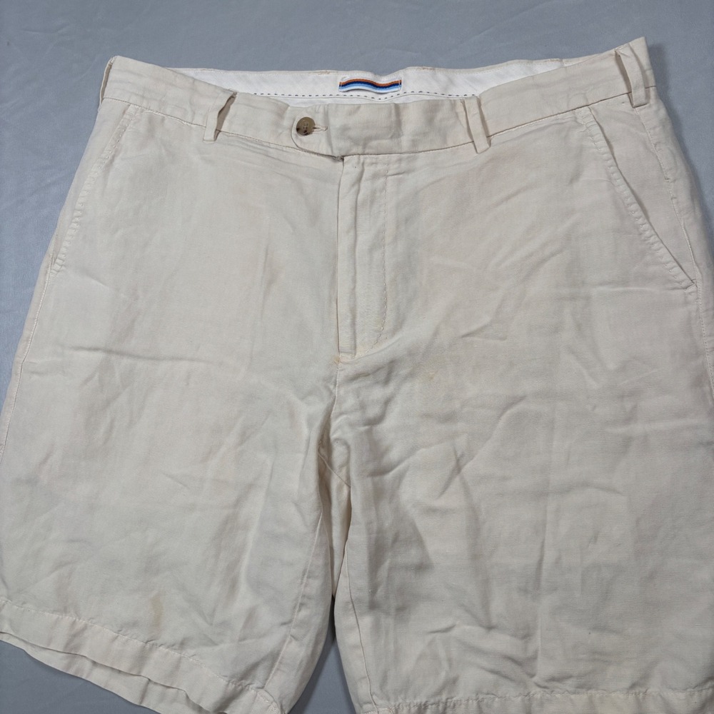 Peter Millar Seaside Collection Shorts Mens 35 Beige Silk Linen Blend Chino